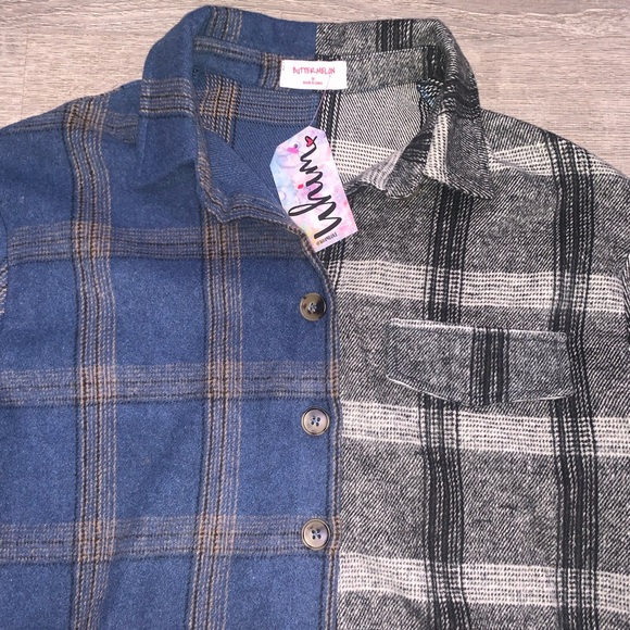 NWT URBAN OUTFITTERS BUTTER MELON BOXY PLAID FLANNEL CROP JACKET SHIRT M - Picture 8 of 10